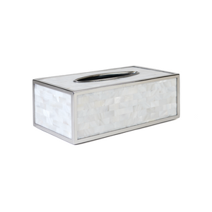 Chantilly Tissue Box, White & Silver