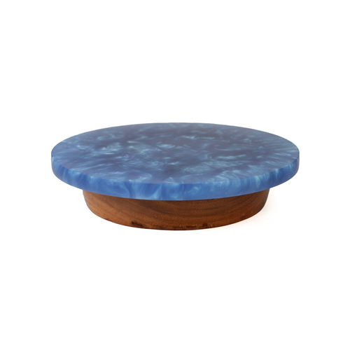 Indigo Turntable Tray, Blue & Wood